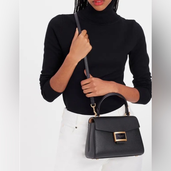 Kate Spade Katy small textured leather Black and gold Handbag crossbody preloved - Picture 2 of 15